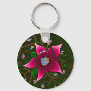 Whimsical Flower with Customizable Text Key Ring