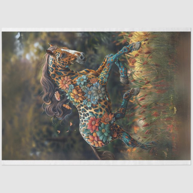 Whimsical Flowered Galloping Horse Decoupage Tissue Paper (Front)