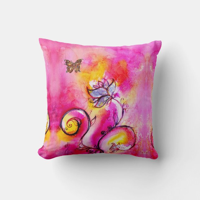 WHIMSICAL FLOWERS  AND BUTTERFLIES CUSHION (Front)