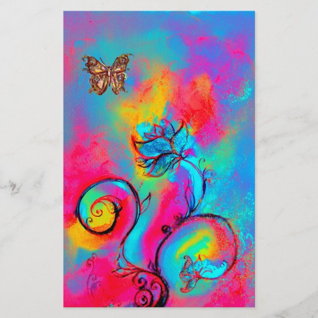 WHIMSICAL FLOWERS  AND BUTTERFLIES STATIONERY (Front)