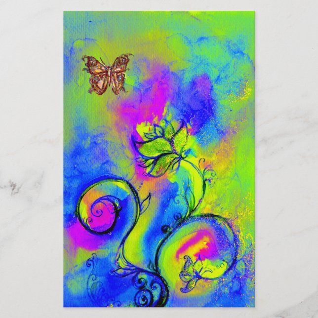 WHIMSICAL FLOWERS  AND BUTTERFLIES STATIONERY (Front)