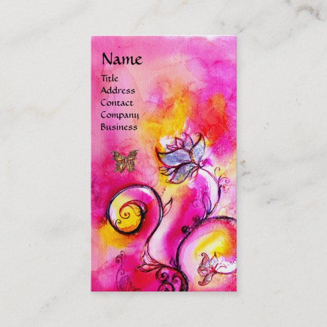 WHIMSICAL FLOWERS AND GOLD  BUTTERFLY BUSINESS CARD (Front)