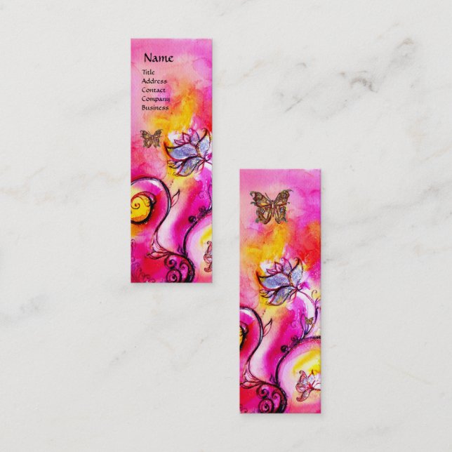 WHIMSICAL FLOWERS AND GOLD  BUTTERFLY MINI BUSINESS CARD (Front/Back)