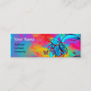 WHIMSICAL FLOWERS AND GOLD  BUTTERFLY MINI BUSINESS CARD