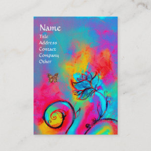 WHIMSICAL FLOWERS & BUTTERFLIES blue pink yellow Business Card