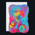 WHIMSICAL FLOWERS & BUTTERFLIES Blue pink yellow Invitation<br><div class="desc">Vibrant , elegant,  artistic monogram design. A colourful sparkling butterfly with a magic flower , blossoms and blooms in Spring ,  Watercolor painting with gold and silver  foil for pearl paper.</div>