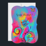 WHIMSICAL FLOWERS & BUTTERFLIES Blue pink yellow Invitation<br><div class="desc">Vibrant , elegant,  artistic monogram design. A colourful sparkling butterfly with a magic flower , blossoms and blooms in Spring ,  Watercolor painting with gold and silver  foil for pearl paper.</div>