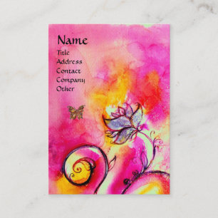 WHIMSICAL FLOWERS & BUTTERFLIES pink yellow purple Business Card