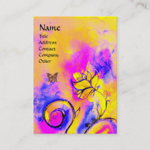 WHIMSICAL FLOWERS & BUTTERFLY pink purple yellow Business Card
