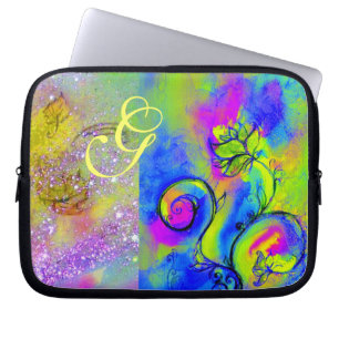 WHIMSICAL FLOWERS green yellow fuchsia,blue Laptop Sleeve