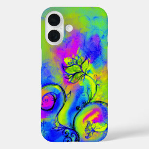 WHIMSICAL FLOWERS,Green Yellow Purple Floral Swirl iPhone 16 Case