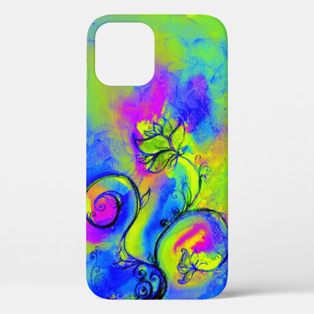 WHIMSICAL FLOWERS,Green Yellow Purple Floral Swirl Case-Mate iPhone Case (Back)