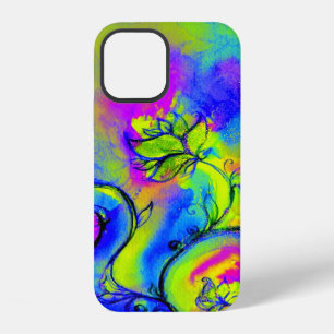 WHIMSICAL FLOWERS,Green Yellow Purple Floral Swirl iPhone 12 Case