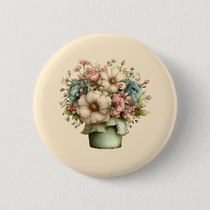 Whimsical Flowers in a Planter Pot Cute 6 Cm Round Badge