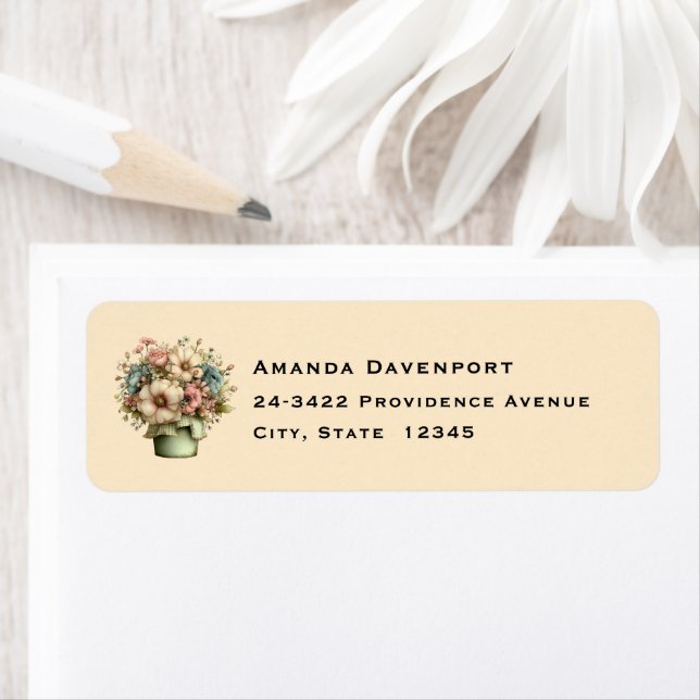 Whimsical Flowers in a Planter Pot Cute Address (Insitu)