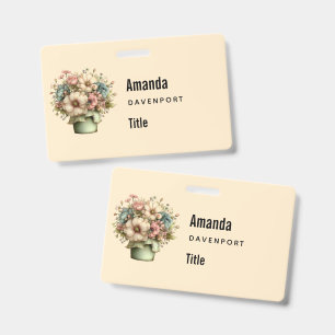Whimsical Flowers in a Planter Pot Cute Business ID Badge