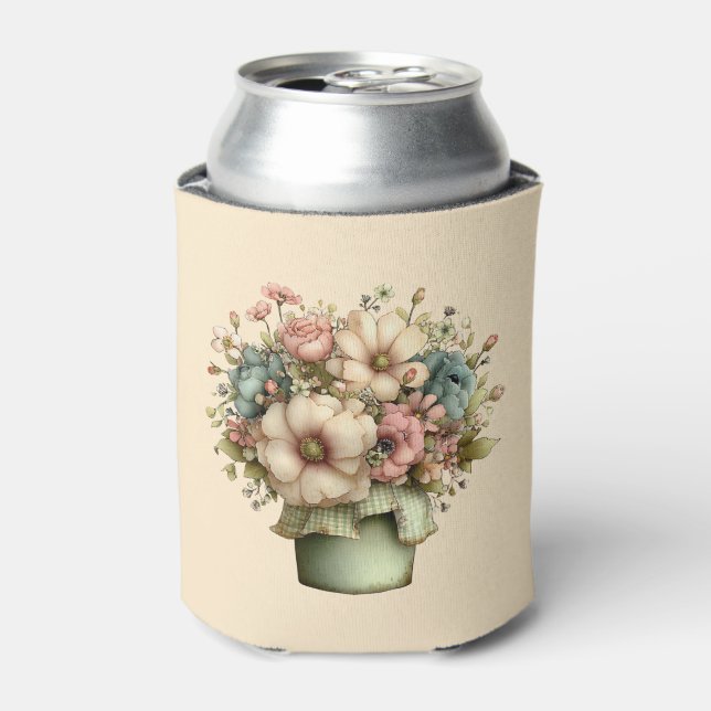 Whimsical Flowers in a Planter Pot Cute Can Cooler (Can Front)