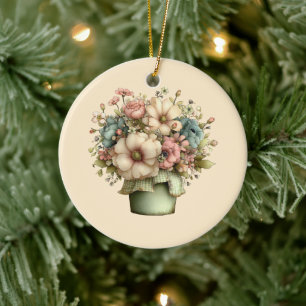 Whimsical Flowers in a Planter Pot Cute Ceramic Tree Decoration