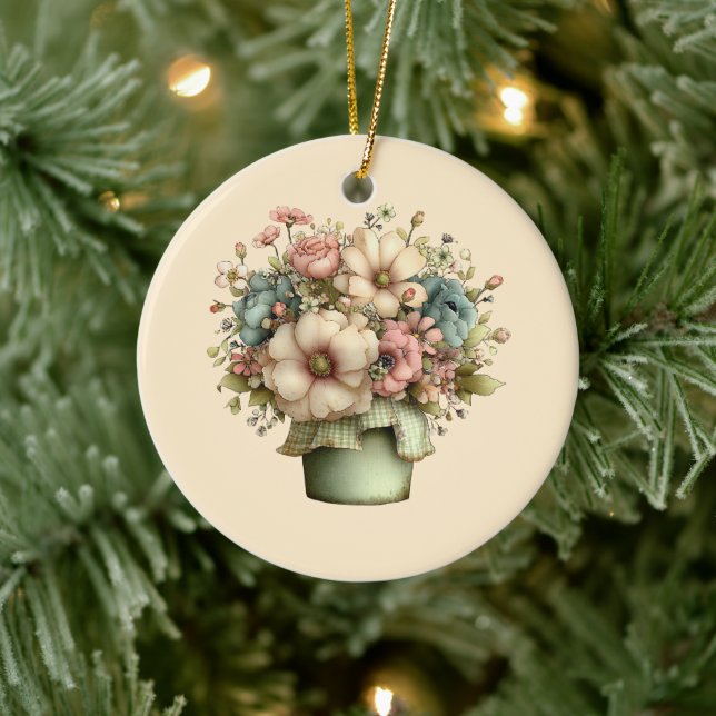 Whimsical Flowers in a Planter Pot Cute Ceramic Tree Decoration (Tree)