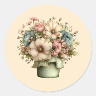 Whimsical Flowers in a Planter Pot Cute Classic Round Sticker