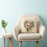 Whimsical Flowers in a Planter Pot Cute Cushion<br><div class="desc">Pillow with a cute image. Blue. pink and cream colored flowers with green leaves. Set inside a green flower pot with a green plaid cloth hanging over the side.</div>