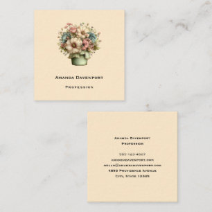Whimsical Flowers in a Planter Pot Cute Florist Square Business Card