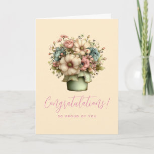Whimsical Flowers in a Planter Pot Cute Graduation Card