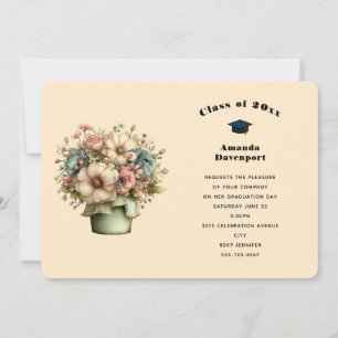 Whimsical Flowers in a Planter Pot Cute Graduation Invitation