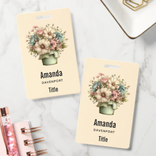 Whimsical Flowers in a Planter Pot Cute ID Badge