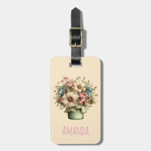 Whimsical Flowers in a Planter Pot Cute Luggage Tag