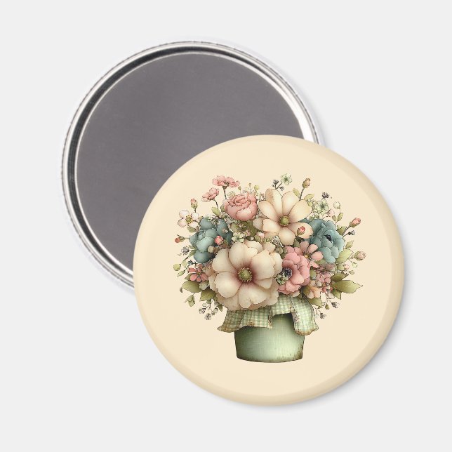 Whimsical Flowers in a Planter Pot Cute Magnet (Front/Back)