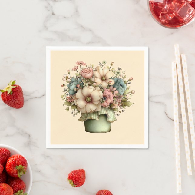 Whimsical Flowers in a Planter Pot Cute Napkin (Insitu)