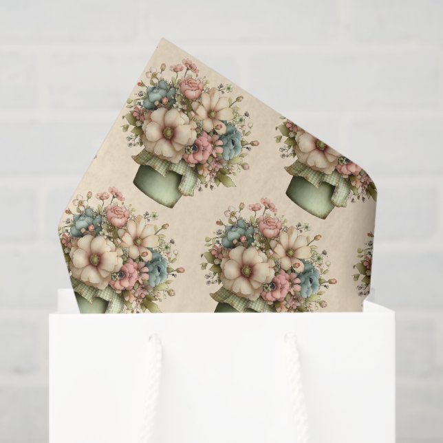 Whimsical Flowers in a Planter Pot Cute Pattern Tissue Paper (Gift Bag)