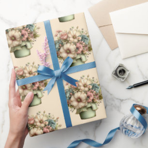 Whimsical Flowers in a Planter Pot Cute Pattern Wrapping Paper