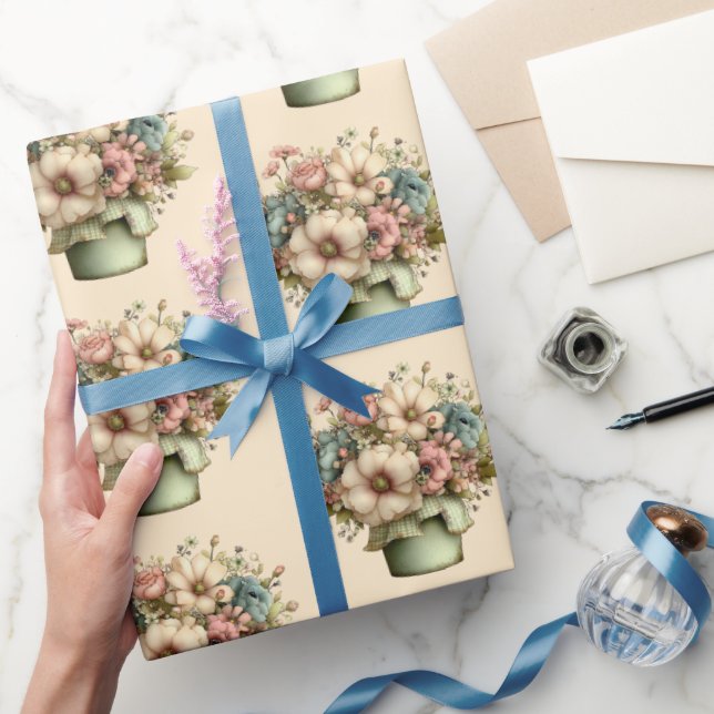 Whimsical Flowers in a Planter Pot Cute Pattern Wrapping Paper (Gifting)