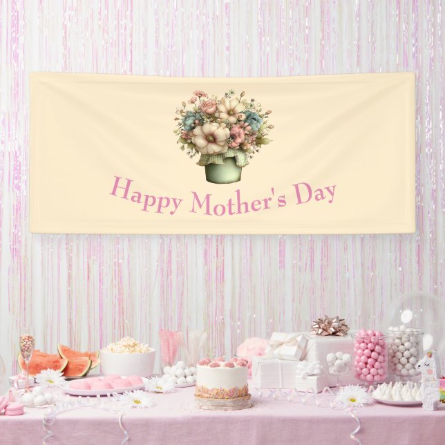 Whimsical Flowers in a Planter Pot Mother's Day Banner (Party)