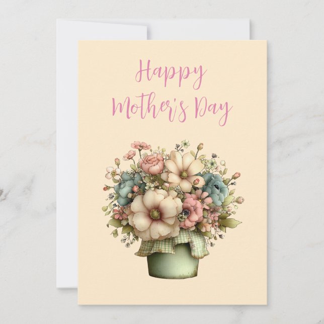 Whimsical Flowers in a Planter Pot Mother's Day Holiday Card (Front)
