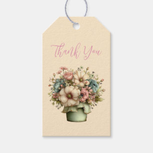 Whimsical Flowers in a Planter Pot  Thank You Gift Tags