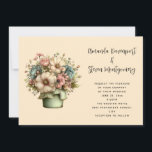 Whimsical Flowers in a Planter Pot Wedding Invitation<br><div class="desc">A wedding invitation with a cute image. Blue. pink and cream colored flowers with green leaves. Set inside a green flower pot with a green plaid cloth hanging over the side.</div>
