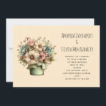 Whimsical Flowers in a Planter Pot Wedding Invitation<br><div class="desc">A wedding invitation with a cute image. Blue. pink and cream colored flowers with green leaves. Set inside a green flower pot with a green plaid cloth hanging over the side.</div>