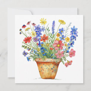 Whimsical Flowers in Pot Thinking of You Cheerup Card