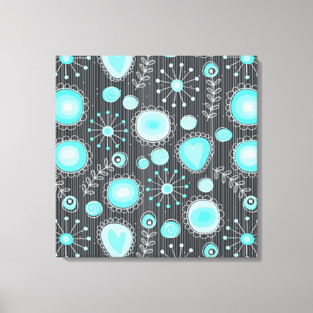 Whimsical Flowers in Turquoise Wrapped Canvas (Front)