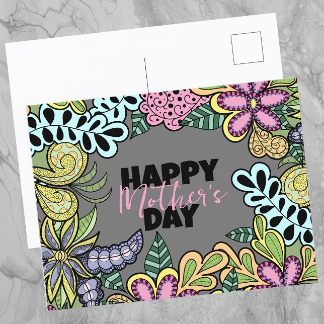 Whimsical Flowers Leaves Botanical Mother's Day Postcard (Creator Uploaded)