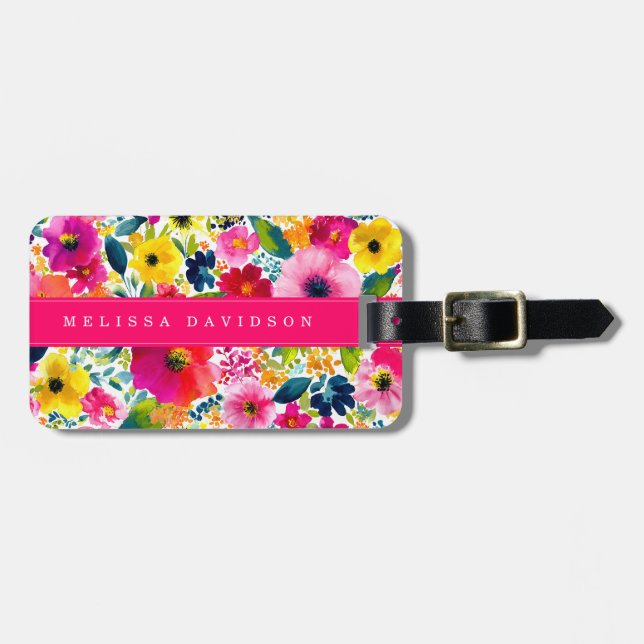 Whimsical Flowers Luggage Tag (Front Horizontal)