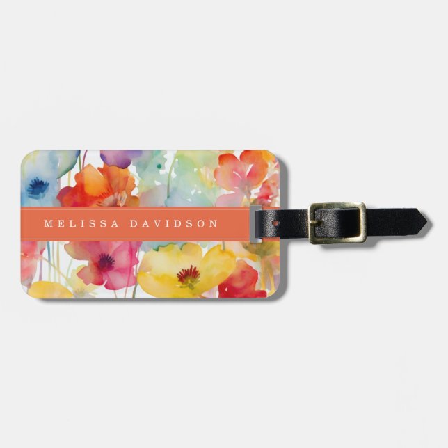Whimsical Flowers Luggage Tag (Front Horizontal)
