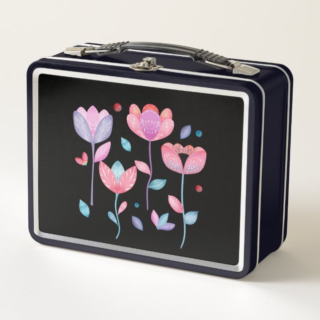 Whimsical Flowers  Metal Lunch Box (Front)