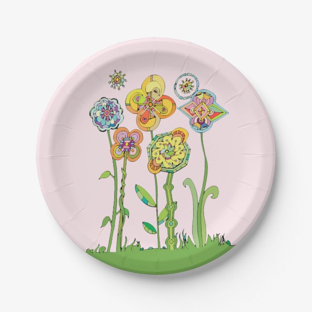 Whimsical Flowers Paper Plate (Front)
