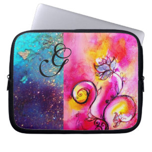 WHIMSICAL FLOWERS pink ,blue,teal,yellow ,pink Laptop Sleeve