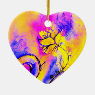 WHIMSICAL FLOWERS pink yellow purple,blue Ceramic Tree Decoration