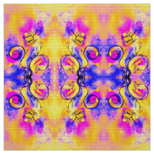 WHIMSICAL FLOWERS pink yellow purple Fabric